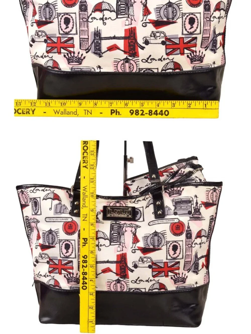 LULU GUINESS 'London Scenic' Black Vinyl & Fabric Tote & Coin Purse